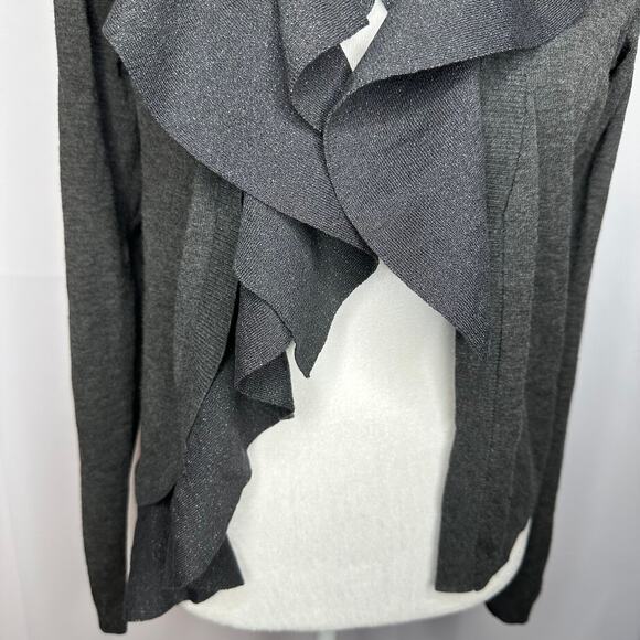 LIU JO Gray Shimmer Glitter Ruffle Open Cardigan Sweater Women's XS - Picture 3 of 9
